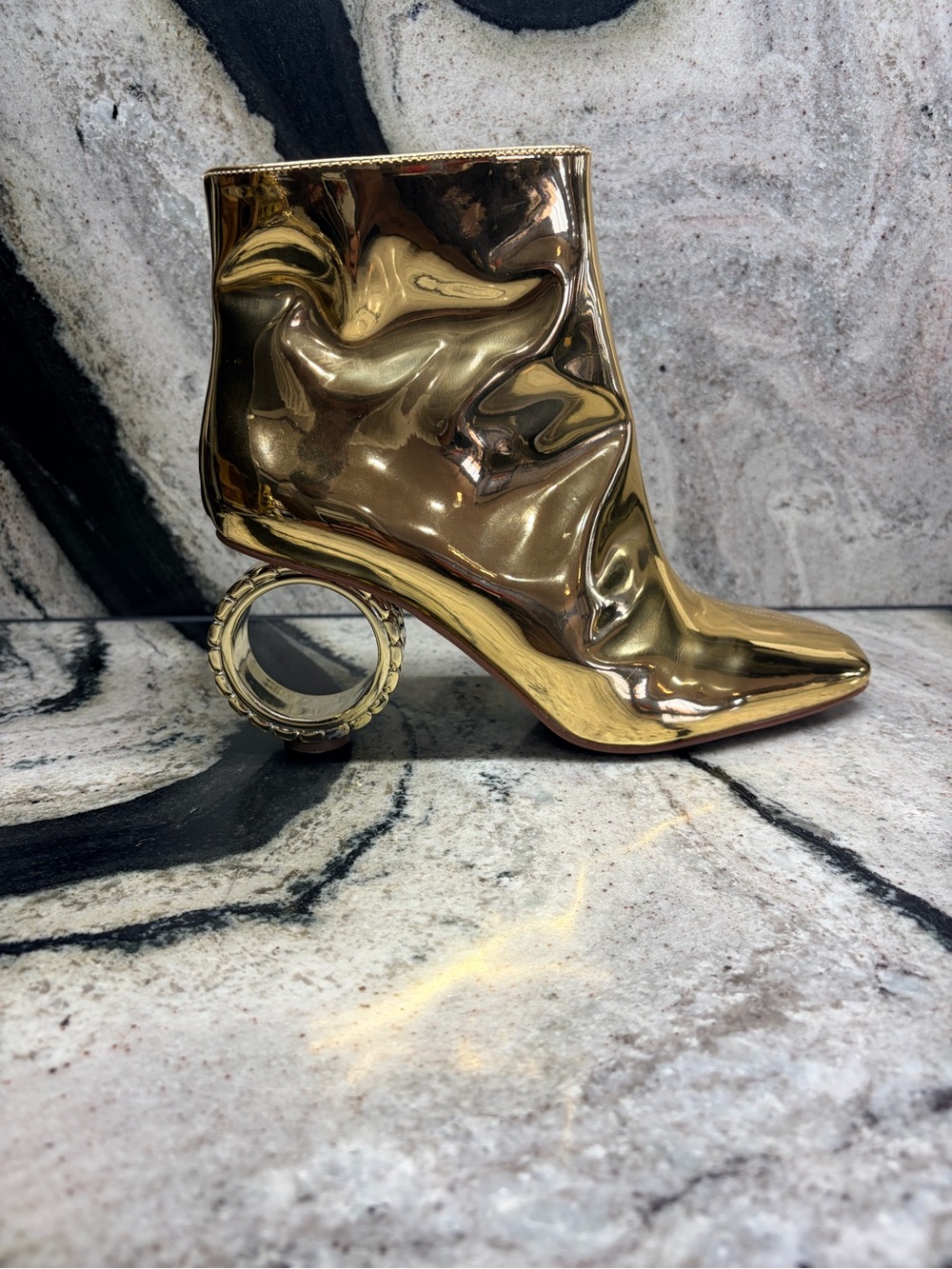 Katy Perry The Linksy Gold Metallic Watch Heel Ankle Boots Size 8 - Picture 5 of 10